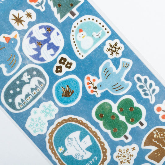 Winter Bird Gold Foil Stamped Sticker Sheet