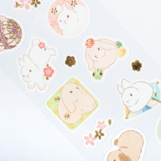 Flower Rabbit Gold Foil Sticker Sheet